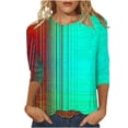 thumbnail image 2 of Ayolanni 3/4 Sleeve Womens T Shirts Crew Neck Trendy Tunic Color Block Blouse Plus Size Streetwear Shirts Womens Versatile Tops Blue XXXXXL, 2 of 5