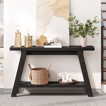 54" Farmhouse 2-Tier Console Table ,Wooden Entryway Sofa Table, Black