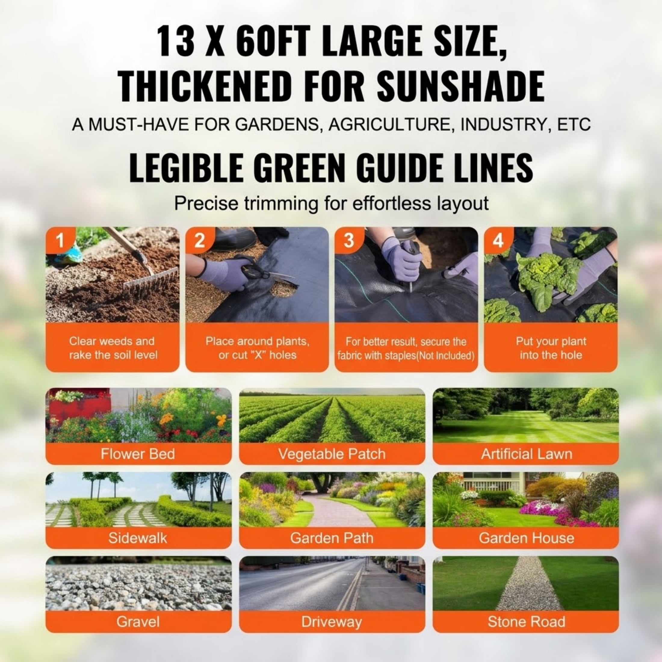 13FT x 60FT Heavy Duty Weed Barrier Landscape Fabric, 5OZ Woven Geotextile Weed Block Mat for Garden & Driveway