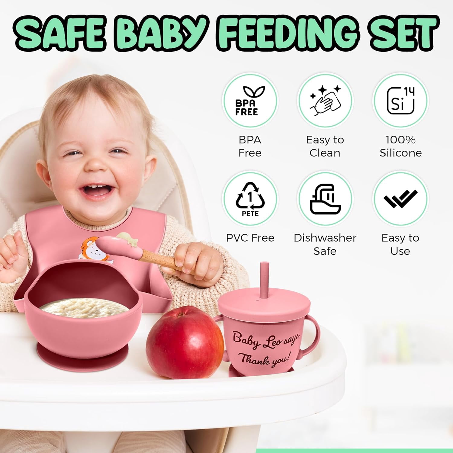 Aha Essentials Pink Baby Feeding Set - 12 Piece Silicone Tableware