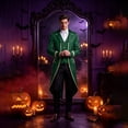 thumbnail image 2 of Mens Tailcoat Gothic Tuxedo Steampunk Jacket, Medieval Halloween Costume with Gold Trim, Retro Victorian Frock Coat for Cosplay Party 1 Pcs Green L, 2 of 4