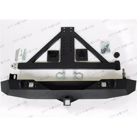 Jeep Bumper Tire Carrier - HTTMT- For 07-16 Jeep Wrangler JK Rock Crawler Rear Bumper W/2 LED Lights &Tire Carrier