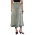 thumbnail image 3 of INSPIRE CHIC Vintage Denim Maxi Skirt for Women's High Waist Wash Frayed Hem A Line Long Jean Skirt XS Faded Blue, 3 of 6