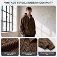 thumbnail image 2 of GrmtClth Adult Mens Quarter Zip Hoodie Vertical Rib Corduroy Loose Casual Daily Pullover Hooded Sweatshirt Coffee 3XL, 2 of 9