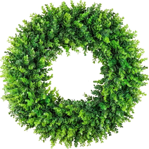 Artificial Boxwood Greenery Wreath Faux Foliage Door Garland Display For Front Porch Wall Window Decor 17.71 Inch