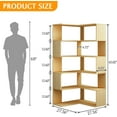 thumbnail image 2 of 6-Tier L-Shaped Corner Bookshelf - 66" Tall Wooden Freestanding Bookcase with Open Shelf Units, Oak, 2 of 12