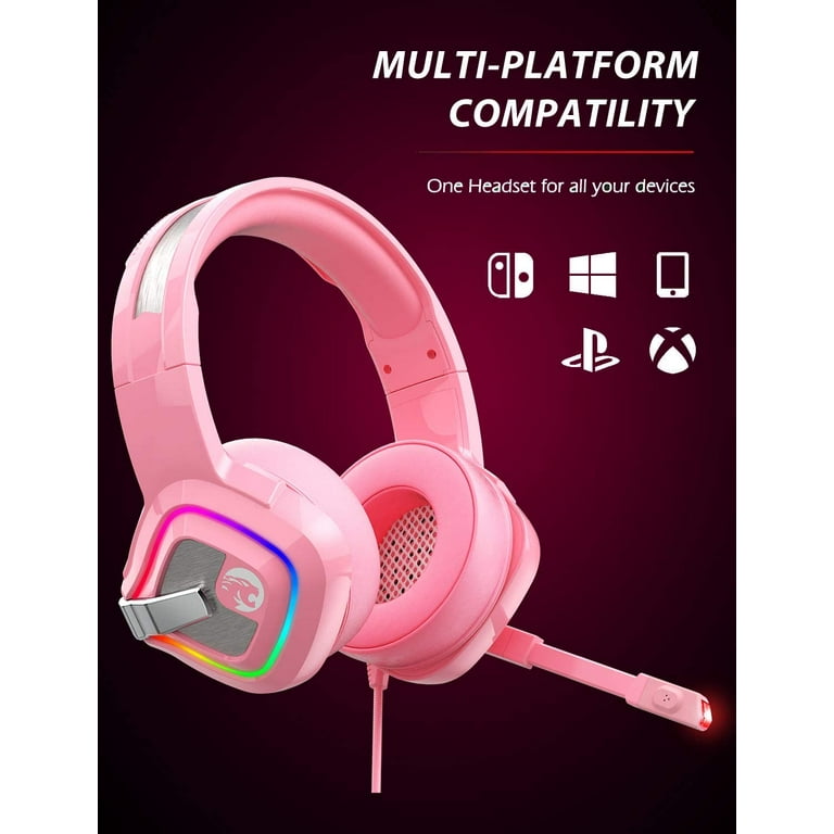 ZIUMIER Z66 Pink Gaming Headset for PS4 Xbox One PC Wired Over