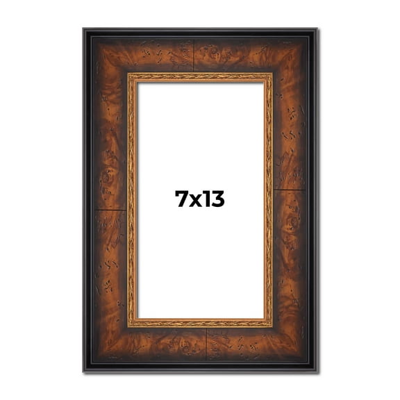 7x13 Frame Brown Walnut Gold Ornate Trim Solid Wood Plein Air Picture Frame | 3 Inch Moulding Width