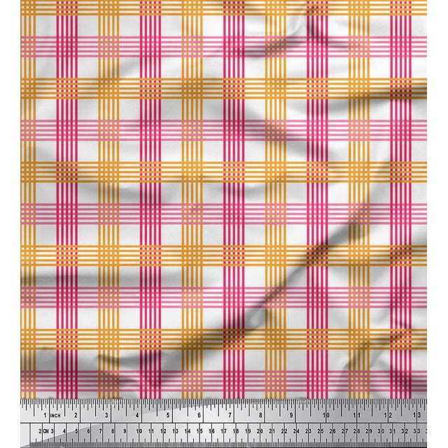 Soimoi Orange Georgette Viscose Fabric Window Pane Check Fabric Prints By Yard 42 Inch Wide