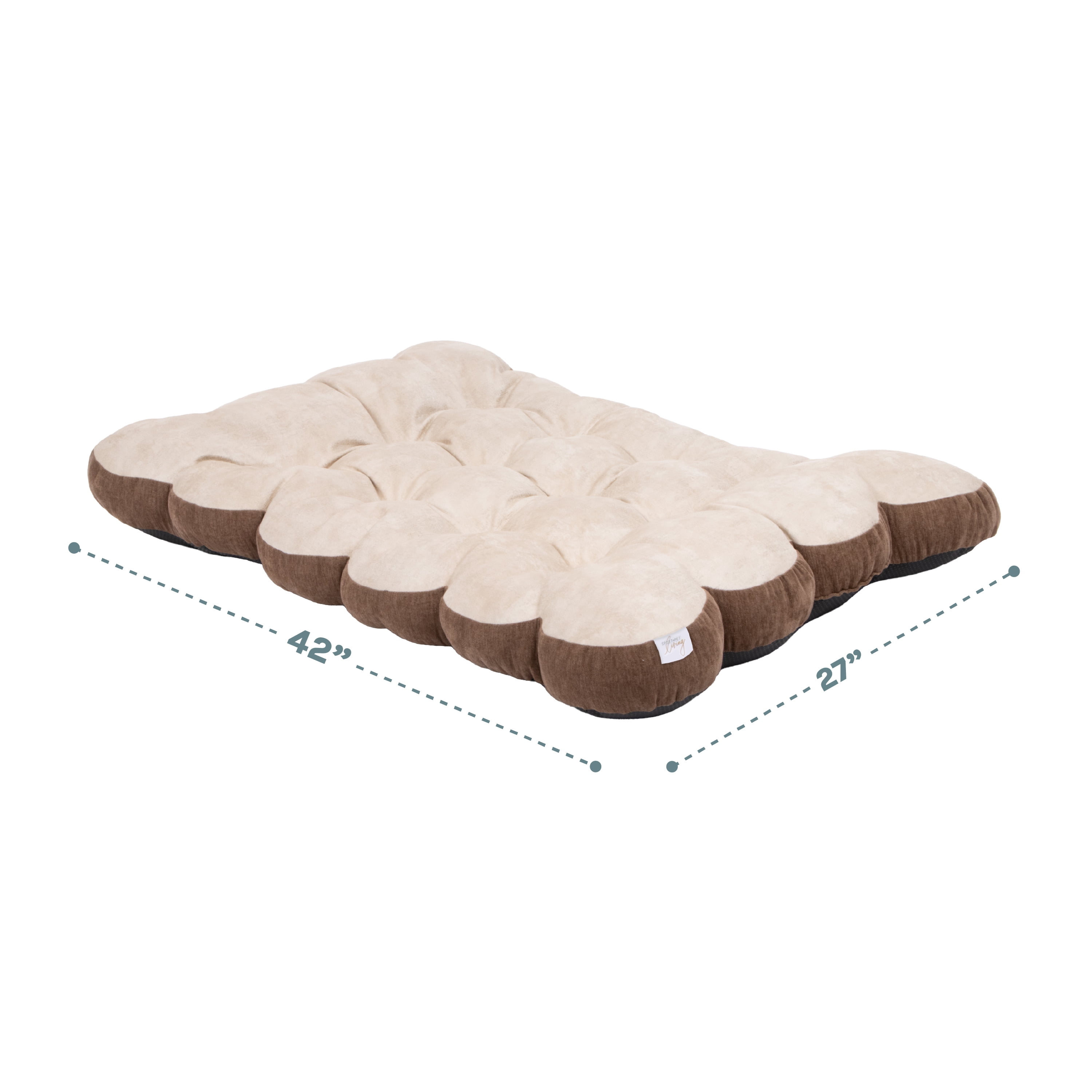 SportPet Designs Tufted Sherpa Cushion Pet Bed, Tan, XL 42 in x 27 in