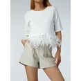 thumbnail image 4 of Coduop Women Feather Crop Tops Faux Fur Trim Short Sleeve T-Shirts Summer Top, 4 of 6
