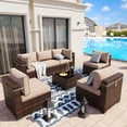 thumbnail image 4 of UDPATIO Patio Furniture Sets, Modular Rattan Outdoor Patio Sectional Furniture Sofa Set, Wicker Patio Conversation Set for Backyard, Deck w/Side Table, 7pc Brown/Khaki (Include Sofa Cover), 4 of 6