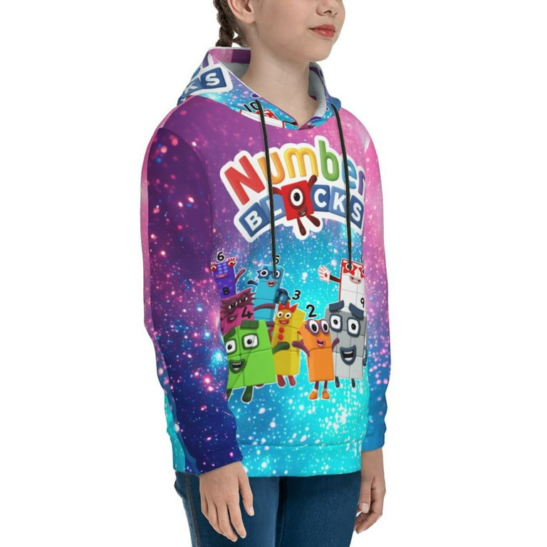 Kids Number Block Pullover Hoodie With Pocket Lightweight Hoodies