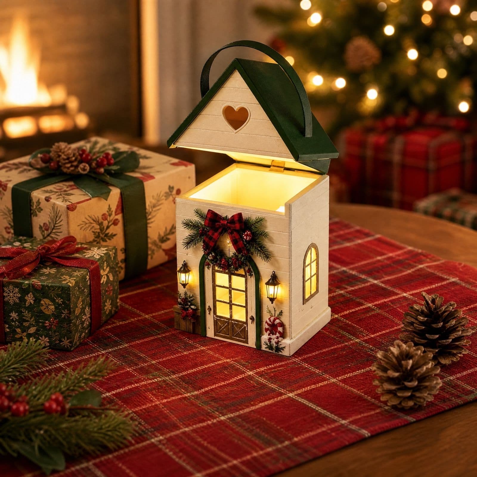 Christmas House Gift Box with Handle Candy Cookies Treat Packaging Holiday Party Favors for Gift Exchange Home Decorations Large Capacity Reusable