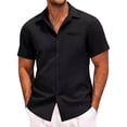 thumbnail image 2 of FengLS Men's Casual Shirt Summer Lightweight Button-Down Cardigan Shirt Collar Short Sleeves Shirt with Chest Pocket Outdoor Vacations Tops Soild Color Beach Blouse, 2 of 6