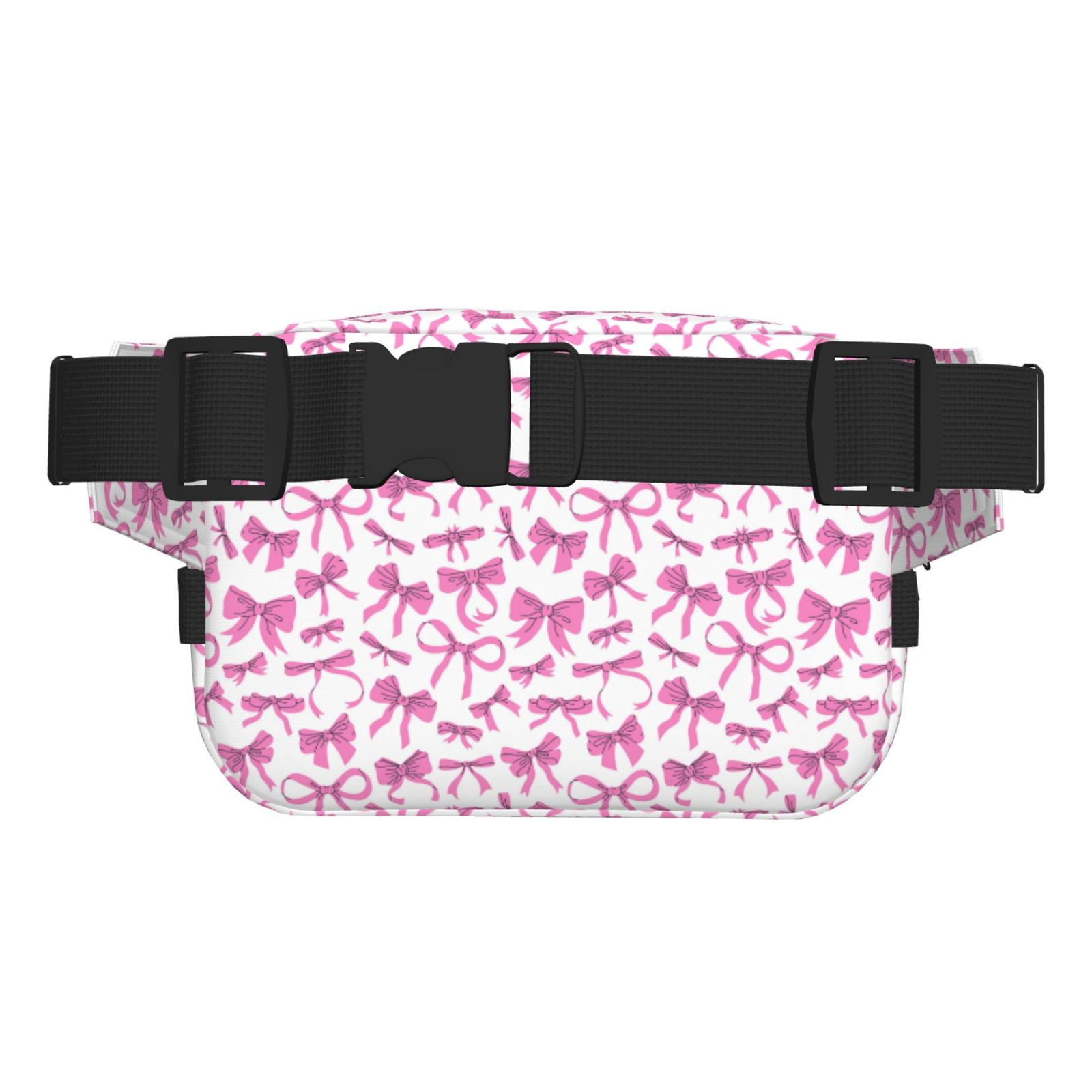 Fuzoiu Pink bows Print Unisex Square Double Layer Waist Bag,Crossbody Fanny Pack Travel Workout Accessory