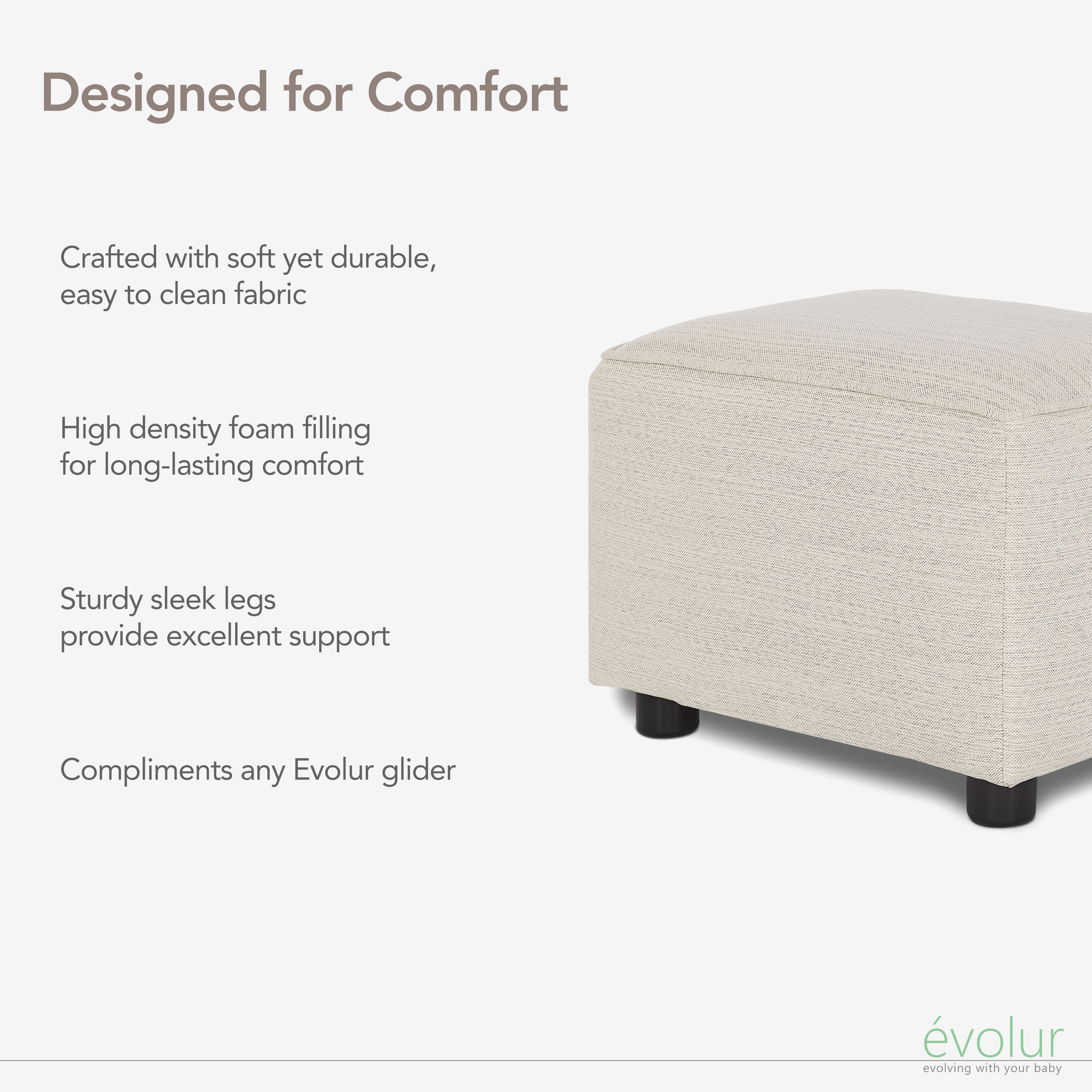 Evolur Holland Upholstered Ottoman, Modern Design In Thunder