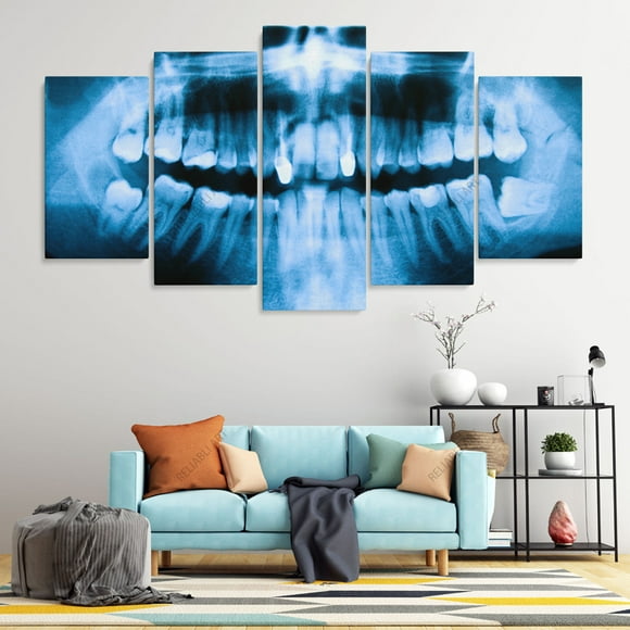 5 Panels Dentistry X Ray Tooth Dental Clinic Decor Canvas Painting Wall Art Canvas Print Wall Decorative Painting No Frame, unframed.,G,L