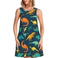 thumbnail image 1 of Easygdp Colorful Dinosaur para Vestido Transpirable de Mujer, Vestido Suelto de Manga Corta con Pliegues y Bolsillos para el Verano, 1 of 7
