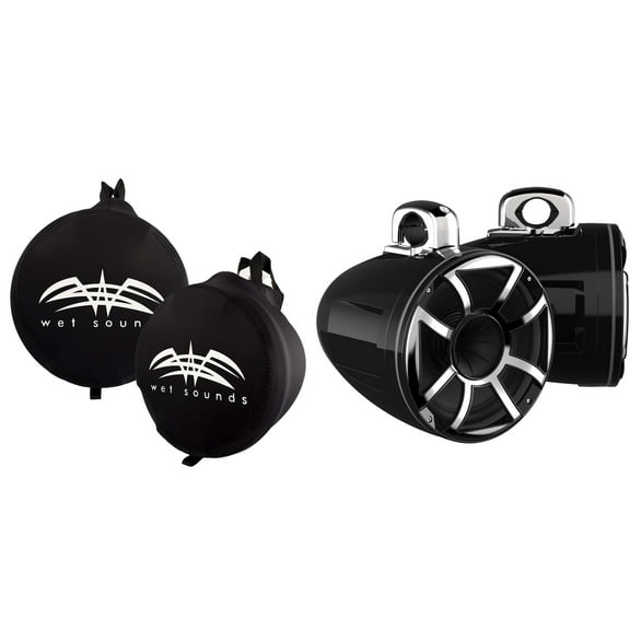 Wet Sounds REV-10-HD-XS-B-FC REV 10" Black HD Tower Speakers with XS Grille and TC3 Fixed Clamps with SUITZ-REV-10-HD Neoprene Protective Covers