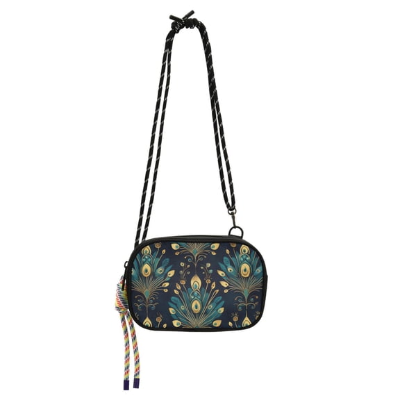 FORMRS Mini Crossbody Bag for Women Adjustable Shoulder Rope Travel Casual Phone Purse, Gold Peacock Pattern
