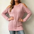 thumbnail image 4 of ClodeEU Women's Crew Neck Cutout Cold Shoulder Cable Knit Long Sleeve Sweater Top,Casual Loose Blouse Pink,Women's Plus XL, 4 of 6