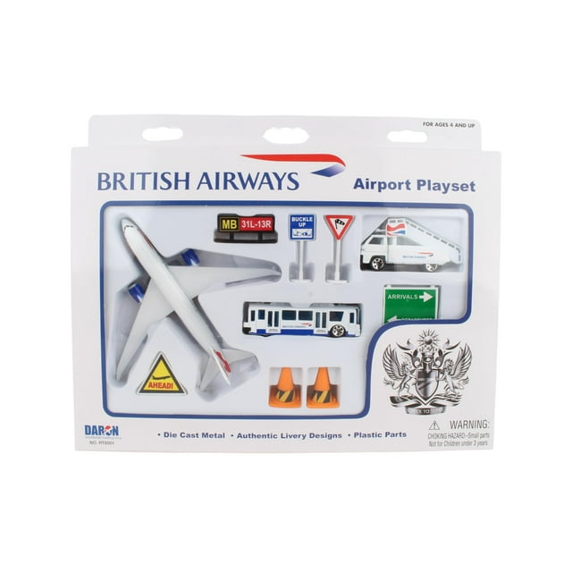 Set de juego para aeropuerto Daron British Airways con avión y 2 vehículos