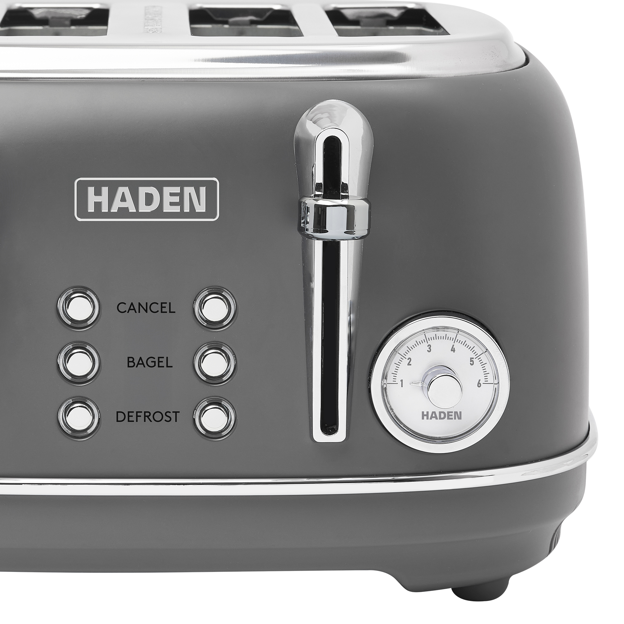 Haden Chelsea Stainless Steel 4 Slice Toaster w/Extra Wide Slots, Grey