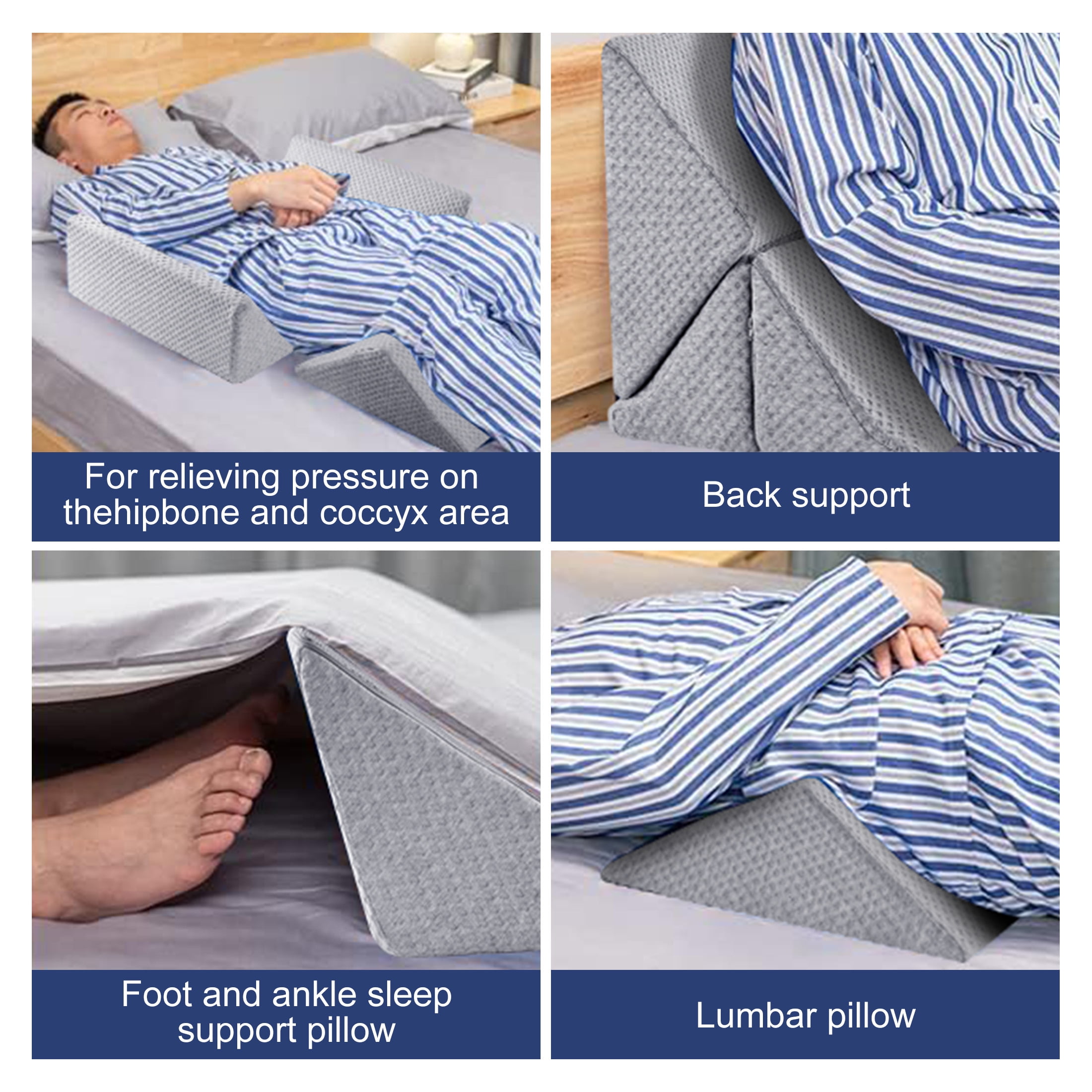 MOONORAH Wedge Pillow Set for Sleeping Post Surgery & Apnea，3 in 1 Memory Foam Reading Pillow, Orthopedic Bed Wedge Pillows Headboard for Acid Reflux, Leg Pain & Back Pain Relief - Gray