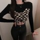 thumbnail image 5 of Camisetas de retazos ajustadas de dos piezas falsas con parte superior corta para primavera y otoño, nuevas camisetas Y2K de manga larga con cordón, ropa de moda sexy para mujer, 5 of 5