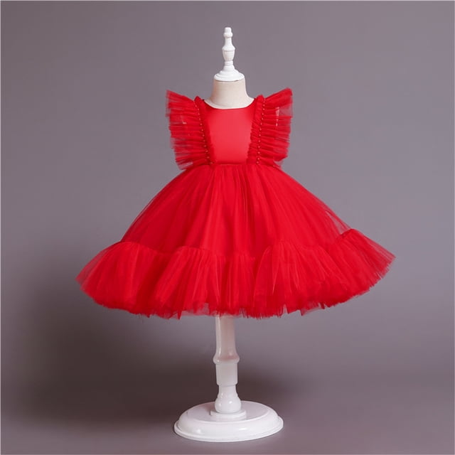 XEGLSBU Flower Girl Dress Ruffle Tulle Beads Toddler Wedding Pageant Birthday Party Evening Tutu Dresses