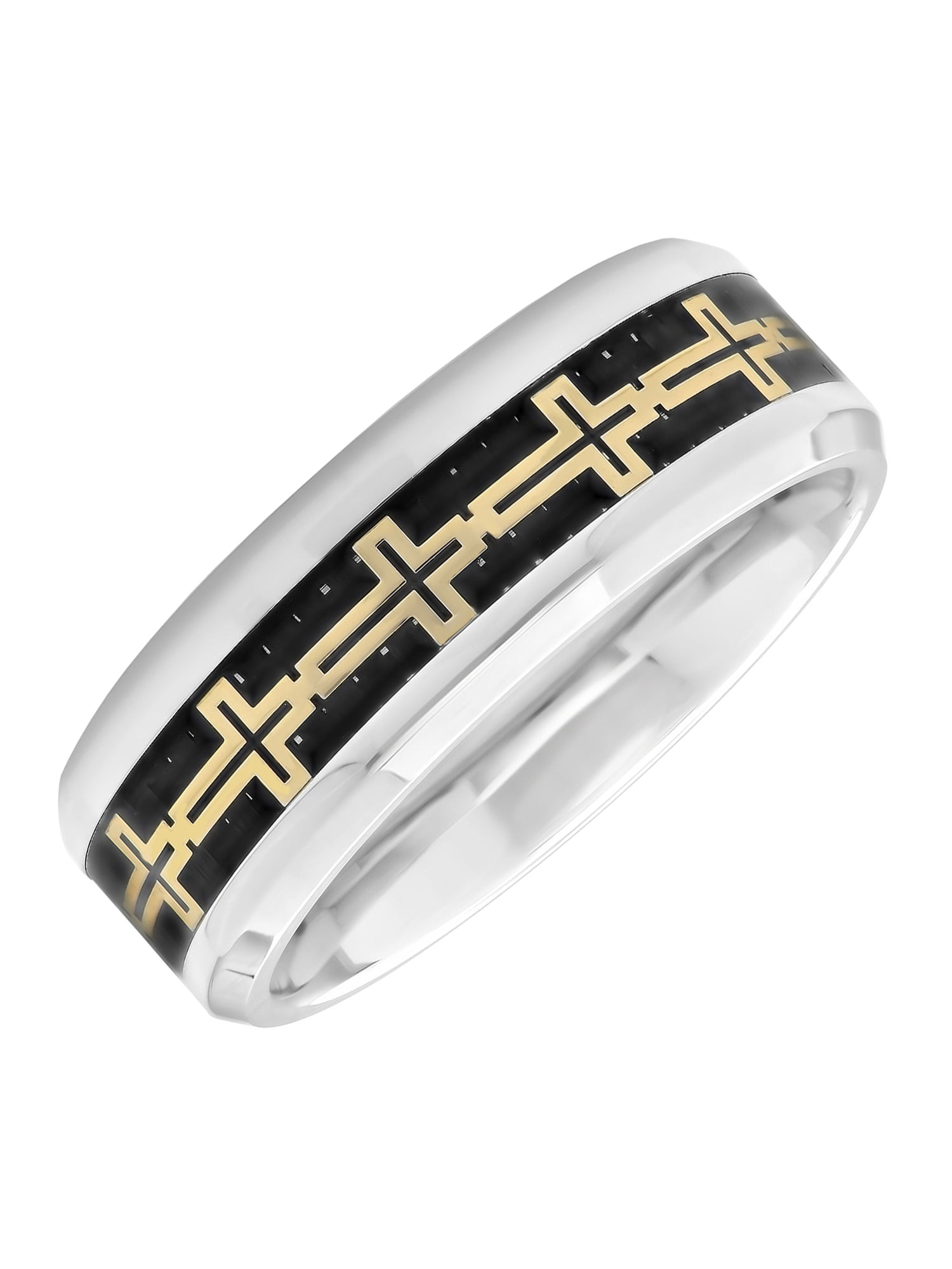 Mens 316L Stainless Steel 18k Gold Plated Chain Inlay Ring  Size 7 to 14.5 