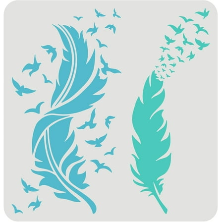 Feather Stencils for Painting 11.8x11.8inch Beautiful Feather Stencil Flying Bird Painting Stencil Bird's Feather Stencils for Painting on Wood Canvas Paper Floor Wall DIY Making