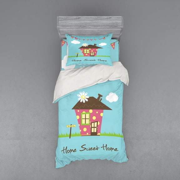 Ambesonne Saying Bedding Set 3 Pcs, Cozy Cottage, Twin, Multicolor