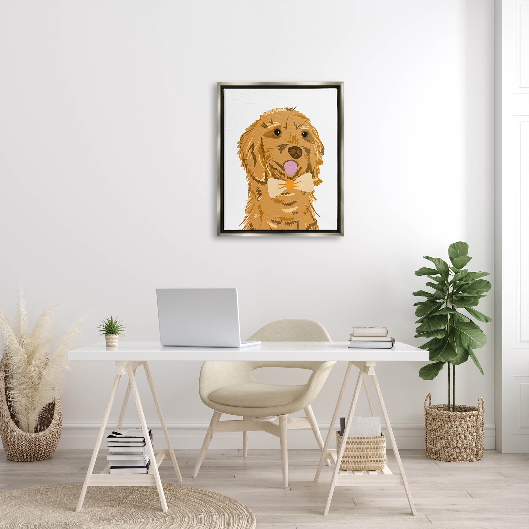 Golden Retriever Puppy Bowtie Pet Animals & Insects Graphic Art Luster Gray Framed Art Print Wall Art