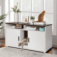 thumbnail image 2 of RichYa Cat Litter Box Enclosure for 2 Cats, Wooden Hidden Cat Litter Box Furniture with Double Room, Cat Washroom Furniture with Storage Cabinet, Indoor Cat House TV Stand Side Table, Walnut white, 2 of 9