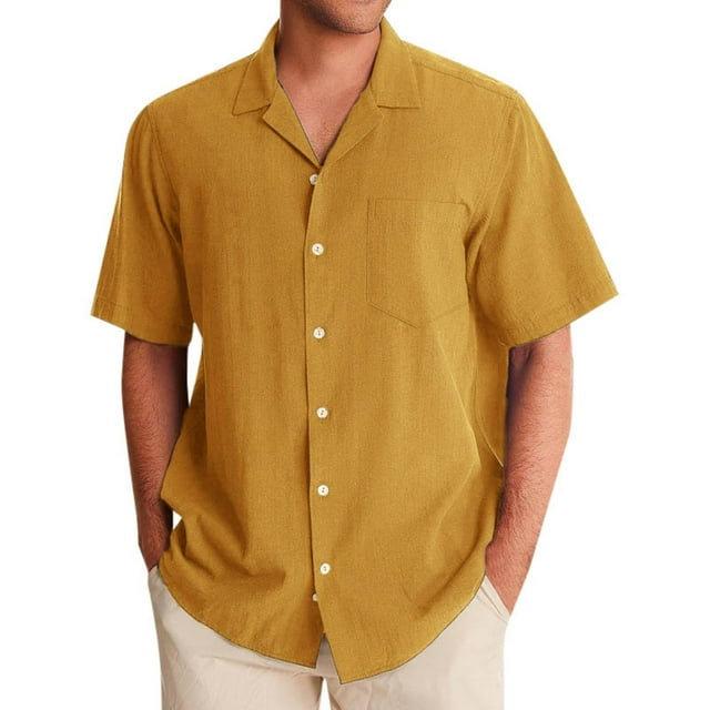 WEAIXIMIUNG Chemise en Lin pour Hommes Pâques 2025 Chemise à Manches Courtes Décontractée Sport Plage