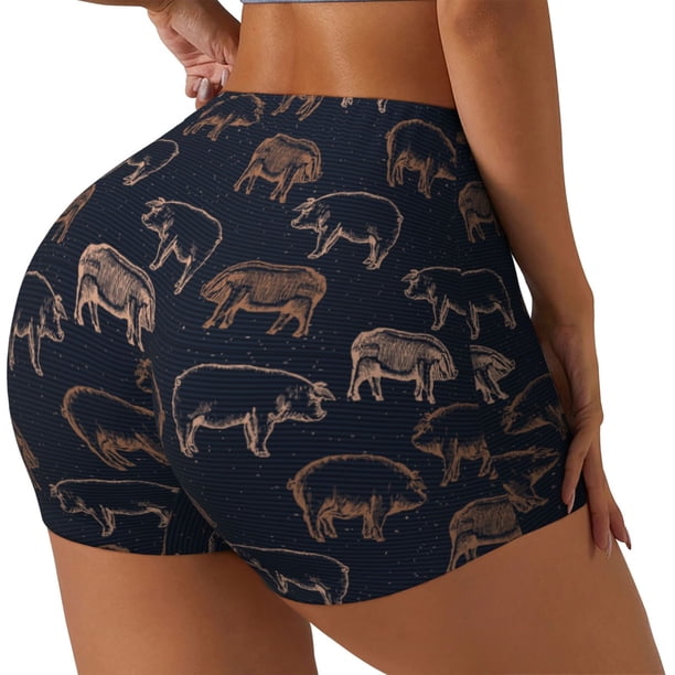 Fotbe Pig Farm Shorts Sin Costuras – Shorts Deportivos de Cintura Alta para Mujer, Elásticos para Gimnasio, Yoga, Running o Ciclismo-X-Large