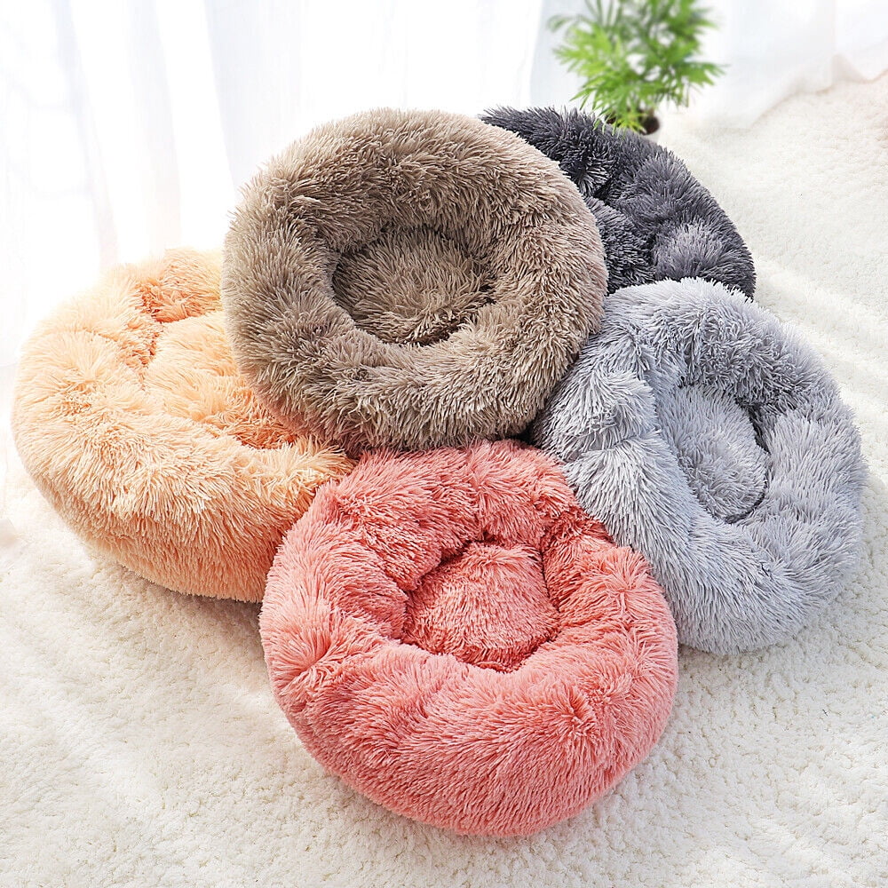 Pet Dog Cat Calming Bed Comfy Round Plush Warm Fluffy Nest Mattress Donut Pad