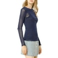 thumbnail image 5 of INSPIRE CHIC Women's Glitter Mesh See Through Blouse with Spaghetti Strap Camisole M Navy Blue, 5 of 8