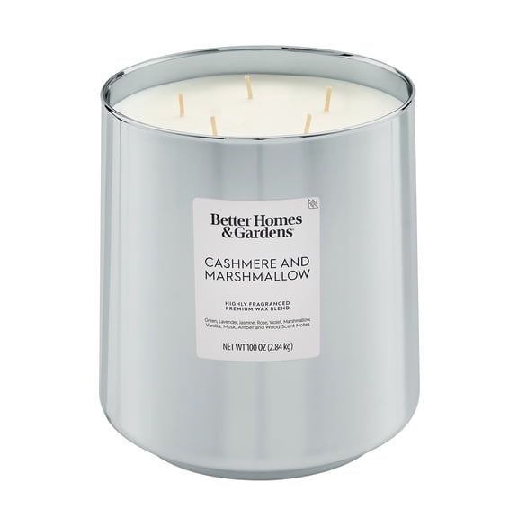 Better Homes & Gardens Cashmere and Marshmallow Scented Candle, 100 oz, 5-Wick Cotton Glass Jar