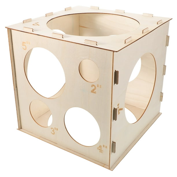 Caja medidora de globos plegable de madera, cubo, herramienta de medición para decoraciones con globos, arcos y columnas de globos, 9 orificios.