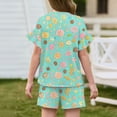 thumbnail image 4 of Abcomgle Girls Short Sets Size 7-8 Girls 2 Piece Outfits Gradient Ruffle Sleeve Tshirts and Elastic Waist Shorts Cute Casual Girls Summer Clothes 14-15 Years,Green, 4 of 5