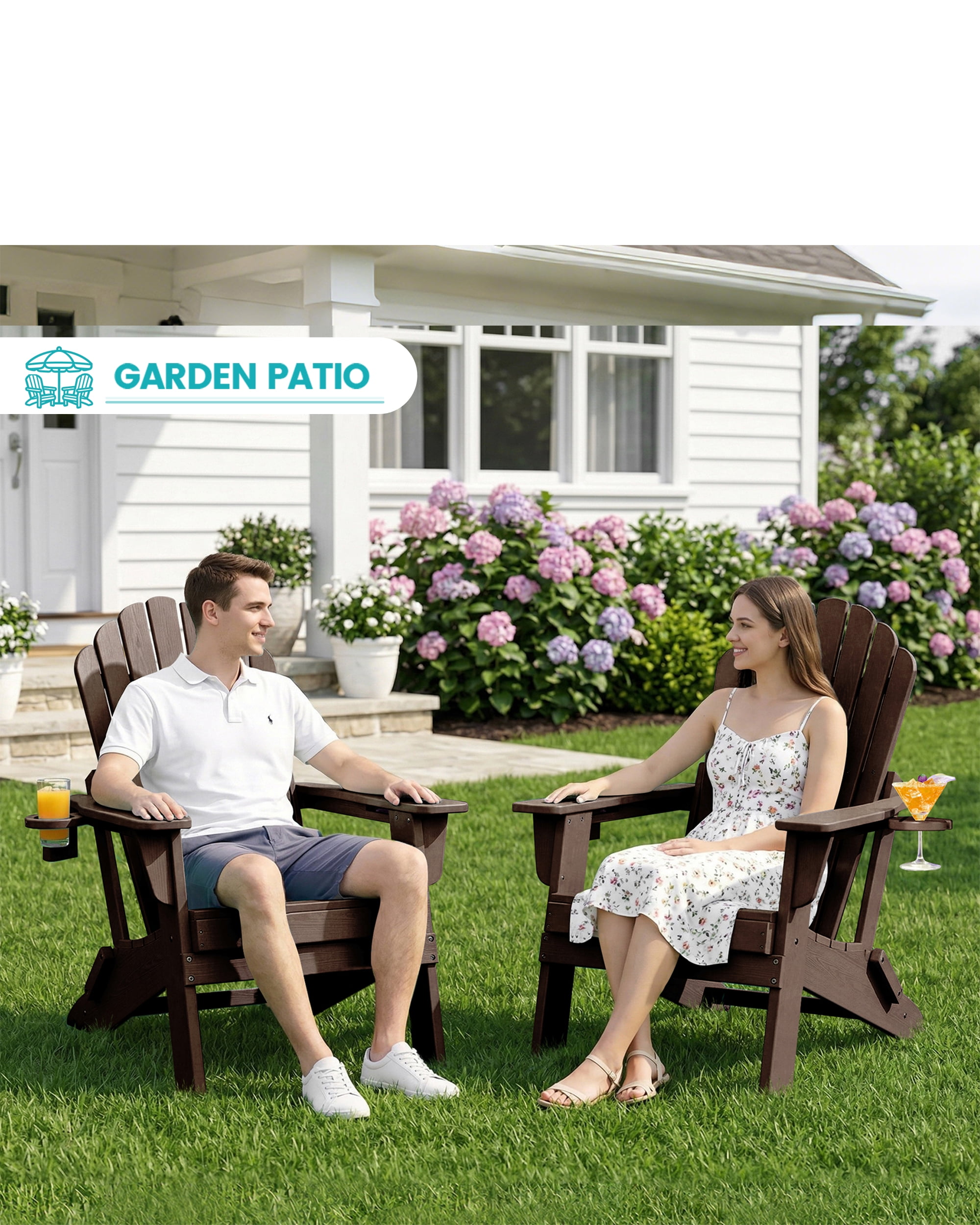 Cobiod Adirondack Chair, Foldable Lawn Chair with Dual Cup Holders, Weather Resistant High Back for Patio, Garden, Beach, Coffee