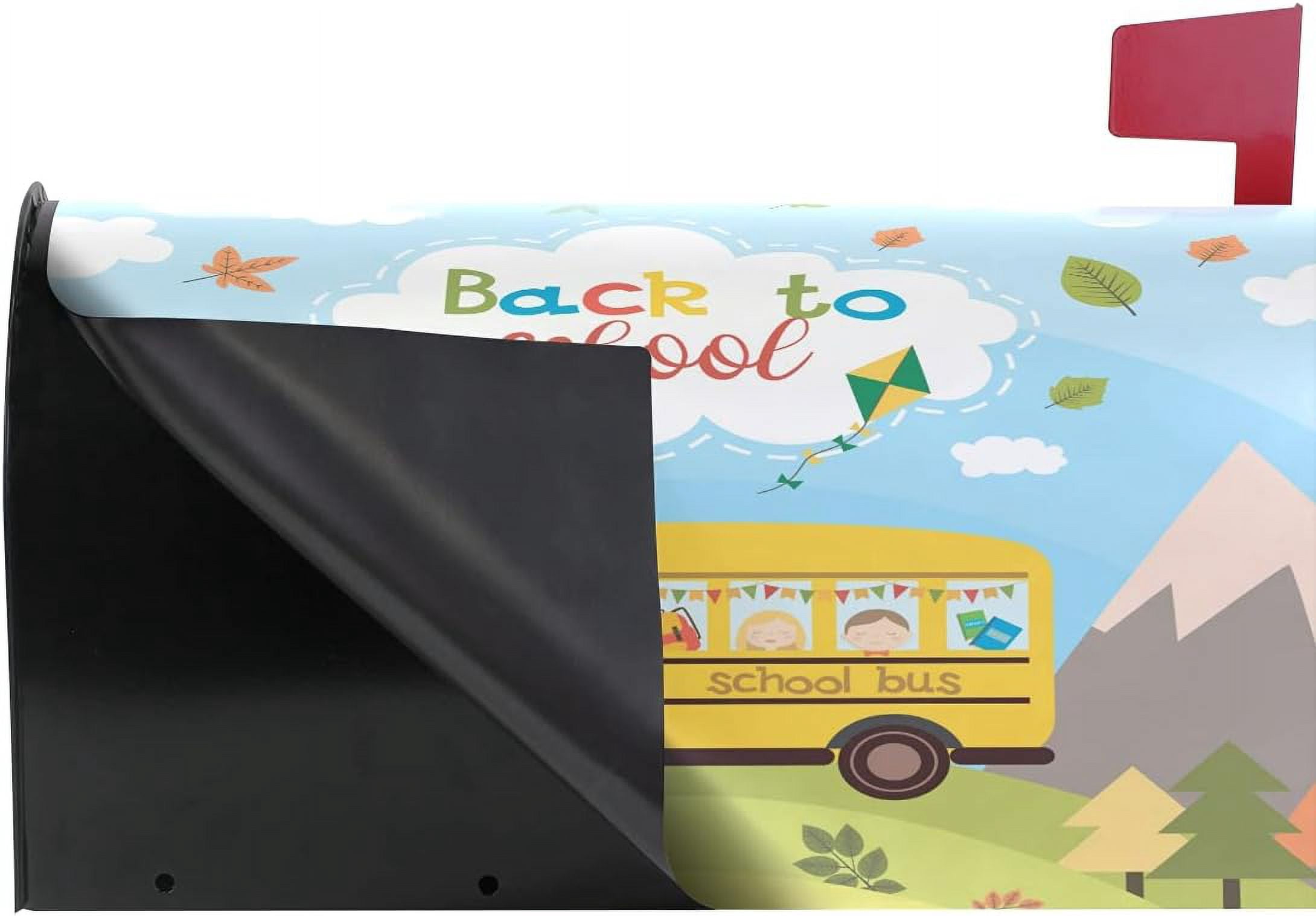 Bus Back to School Magnetic Mailbox Cover Mailbox Wrap Post Letter Box Cover Home Decorative for Standard Mailboxes