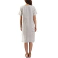 thumbnail image 2 of Amazhiyu Womens Pure Linen Dress Summer Crew Neck Short Sleeve Button Down Midi Dresses with Pockets, 2 of 6