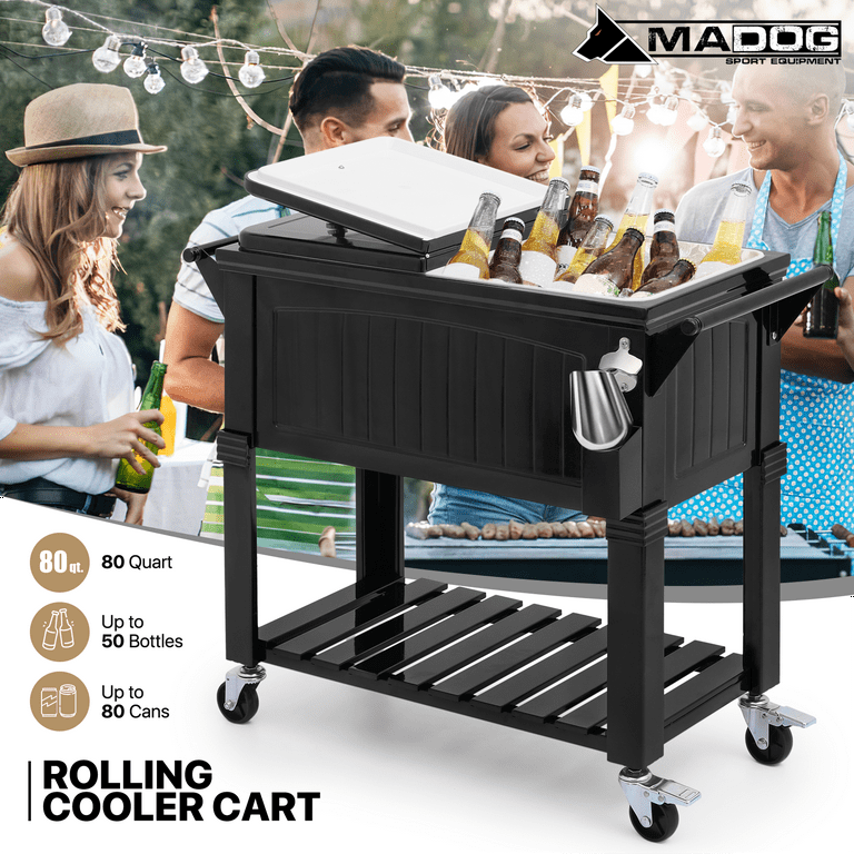 MADOG 80 Quart Rolling Ice Chest, Portable Bar Drink Cooler with