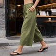 thumbnail image 3 of Women's Beach Capri Pants Cotton Linen Loose Fit Wide Leg Pants High Waisted Pleated Summer Vacation Trousers, S-3XL, 3 of 9