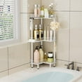 thumbnail image 6 of 3-Tier Stainless Steel Corner Shower Caddy with Soap Holder and 4 Hooks, White, Floor Mount, Polished Finish, 6 of 15
