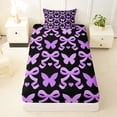 thumbnail image 3 of Erosebridal Black Purple Twin Sheet Sets for Girls, Butterfly Bow-Tie Bedding, 1 Flat Sheet, 1 Fitted Sheet and 1 Pillowcase, 3 of 5